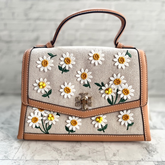 NEW Tory Burch Kira Daisy Canvas Applique Top Handle Satchel - Picture 1 of 11